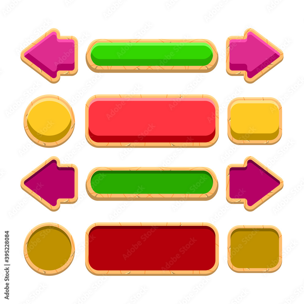 Aufkleber colorful wooden game ui button icon for gui asset elements vector illustration