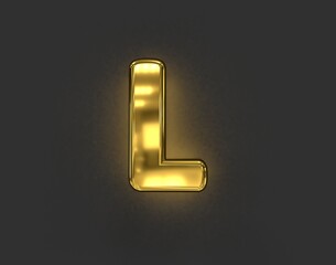 polished golden brassy font - letter L isolated on dark grey background, 3D illustration of symbols