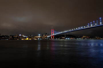 Long exposure at Istanbul boshporus and bridge at night