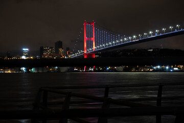 Fototapeta na wymiar Long exposure at Istanbul boshporus and bridge at night