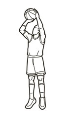 Basketball player action cartoon outline graphic vector