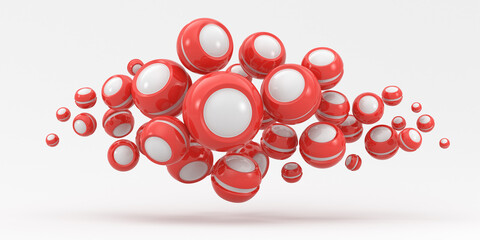 Abstract illustration. Spherical abstract red objects on a white background. Illustration for advertising. 3D rendering.
