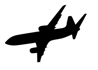 Silhouette of airplane on white background