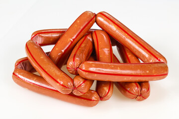 Tasty meat sausages over white background