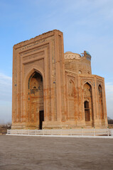 Fototapeta na wymiar Torebek Hanim Mausoleum was built in the 14th century. Mrs. Torebek is the wife of Emir Timur. The mausoleum is decorated with tiles. Kunya Urgench, Turkmenistan. 