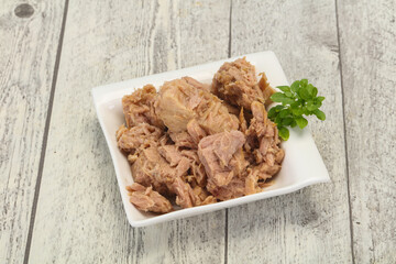 Canned tuna fish in the bowl
