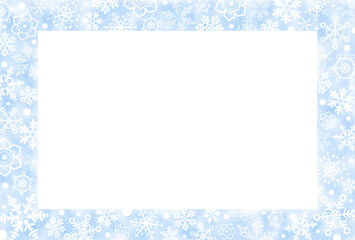Pale blue frame with snowflakes studded around. 
