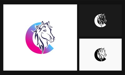 letter C horse concept design logo