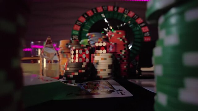 Casino set with Roulette, cards, dice and chips