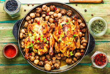 Fried chicken with mushrooms