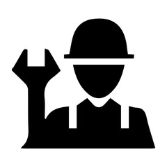 Silhouette of construction master on white background
