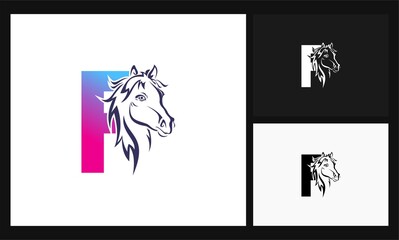 letter F horse concept design logo
