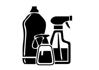 Silhouette of cleaning utensils on white background