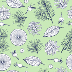 Obraz premium Seamless pattern with Christmas branches and berries