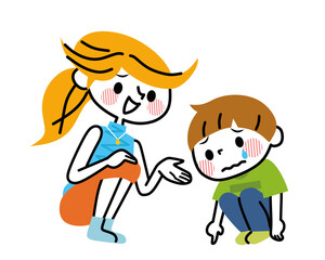 泣いている子供を慰めるお母さん