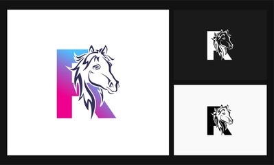 letter R horse concept design logo