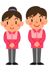 笑顔の女性と男性のコンビニ店員