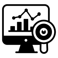 
Data chart inside monitor, online analytics solid icon

