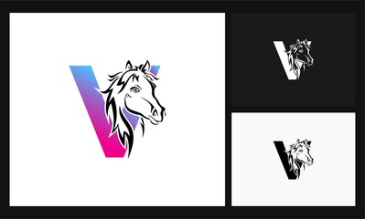 letter V horse concept design logo