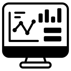 
Data chart inside monitor, online analytics solid icon
