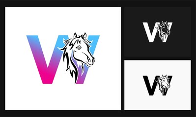letter W horse concept design logo