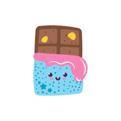 Cute kawaii chocolate character on the white background