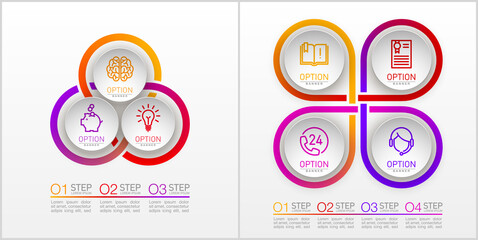 Set 1,2,3,4 circle shapes components Infographic. Modern business circle origami style one, two, three, four options banner. infographics illustration, workflow layout, number options, web design set