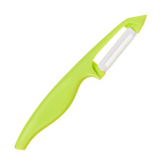Green vegetable peeler isolated on white background.
