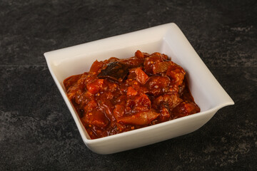 Eggplant saute with tomato and herbs
