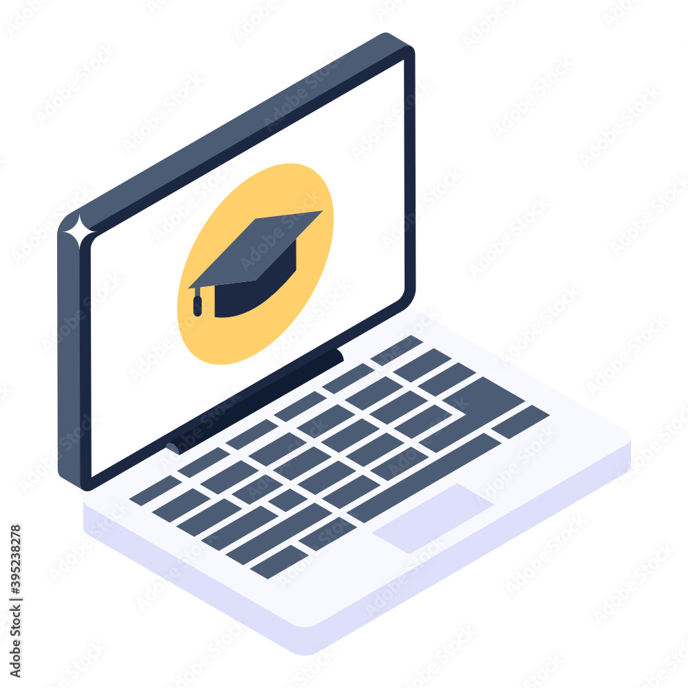 Sticker an isometric icon of video learning in editable design