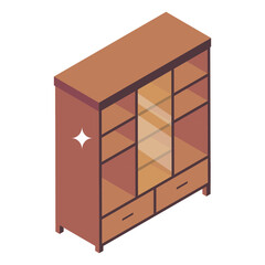 
Office racks, isometric icon of wooden bookshelves 

