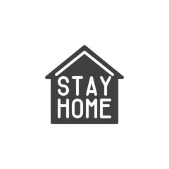 Stay home vector icon. filled flat sign for mobile concept and web design. House with stay home text glyph icon. Symbol, logo illustration. Vector graphics