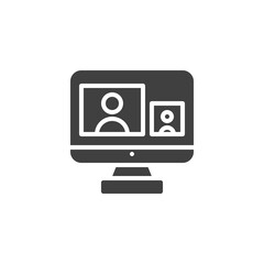 Online webinar monitor vector icon. filled flat sign for mobile concept and web design. Computer monitor video conference glyph icon. Symbol, logo illustration. Vector graphics