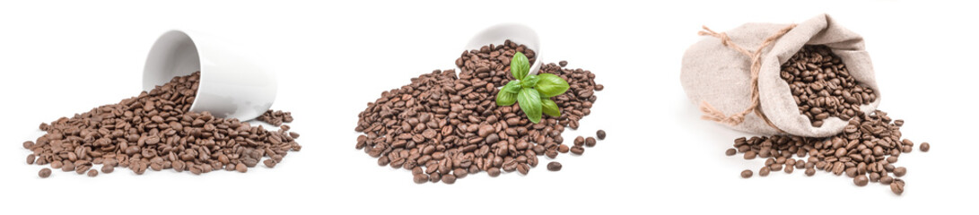 Collage of coffee grains isolated on a white cutout