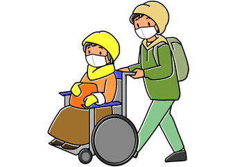 災害時に早めに避難所に避難する車いすの高齢者