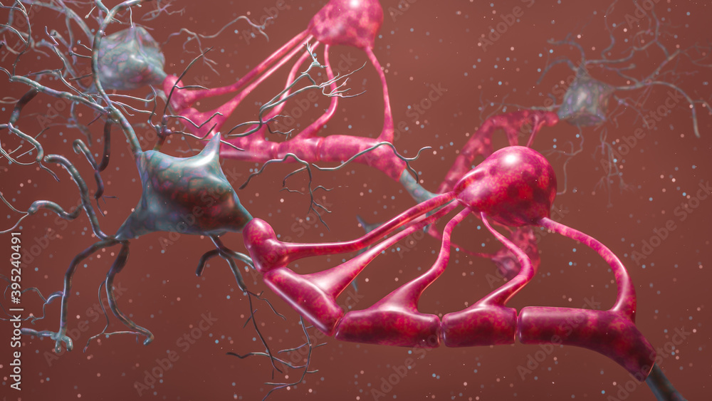 Poster neuron with axon and dendritic cell nervous system 3d rendering