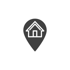 Home location pin vector icon. filled flat sign for mobile concept and web design. Map marker with house glyph icon. Symbol, logo illustration. Vector graphics