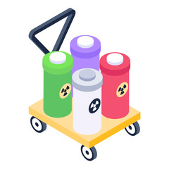 

Nuclear barrels on logistic pallet, isometric icon of biohazard drums  
