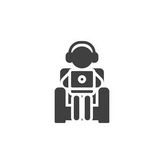 Man freelancer working at home vector icon. filled flat sign for mobile concept and web design. Man with laptop sitting on chair glyph icon. Symbol, logo illustration. Vector graphics