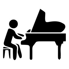 Silhouette of piano on white background