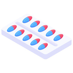 
Trendy isometric vector of medicine strip, capsules 
