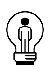 Silhouette of people inside light bulb over white background