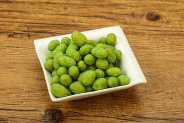 Spicy wasabi peanuts in the bowl