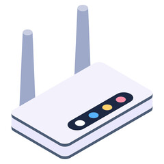 
Internet service with modem, isometric icon of wireless router

