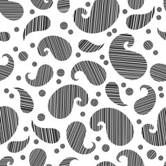 Mosaic with geometric shapes. Black and white color. Seamless pattern. The design of strokes. Textile. Ethnic boho ornament. Vector illustration for web design or print.