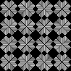 Mosaic with geometric shapes. Black and white color. Seamless pattern. The design of strokes. Textile. Ethnic boho ornament. Vector illustration for web design or print.