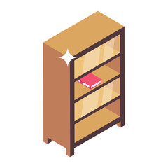 
Wooden racks, isometric icon of office bookshelves 
