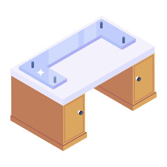 
Wooden racks, isometric icon of office bookshelves 
