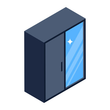 
A office wardrobe, glass cupboard icon in isometric style 
