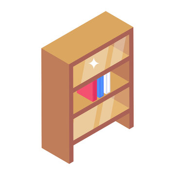 
Wooden racks, isometric icon of office bookshelves 
